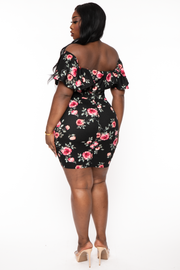 Curvy Sense Dresses Plus Size Reevabel Frill Bodycon Dress- Black