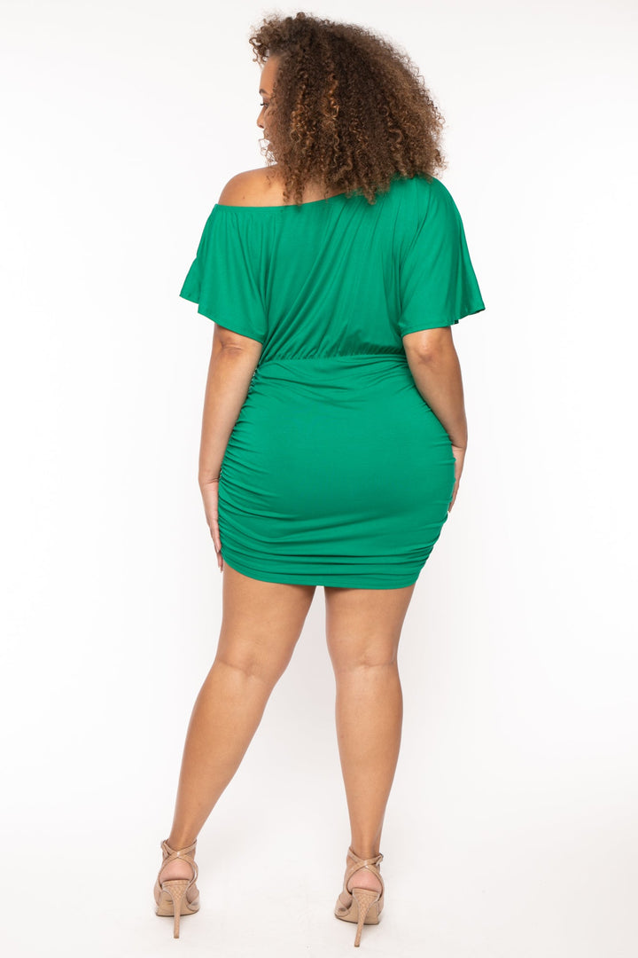 Curvy Sense Dresses Plus Size Reine Rouched Mini Dress - Green