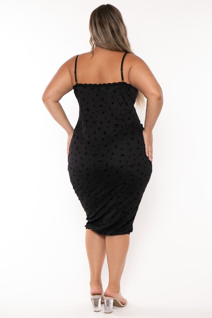 Curvy Sense Dresses Plus Size Reiza Rosset Midi  Dress -Black