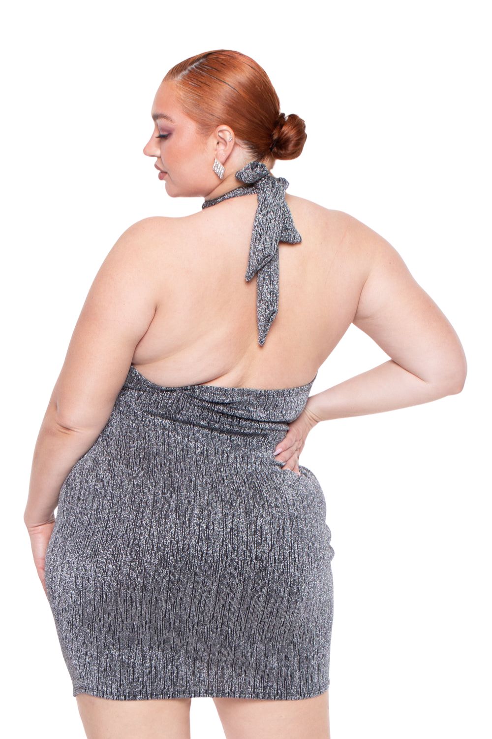Plus Size Remi Shimmer Dress- Silver 1X / Silver at Curvy Sense Plus Size Remi Shimmer Dress- Silver 1X / Silver at Curvy Sense