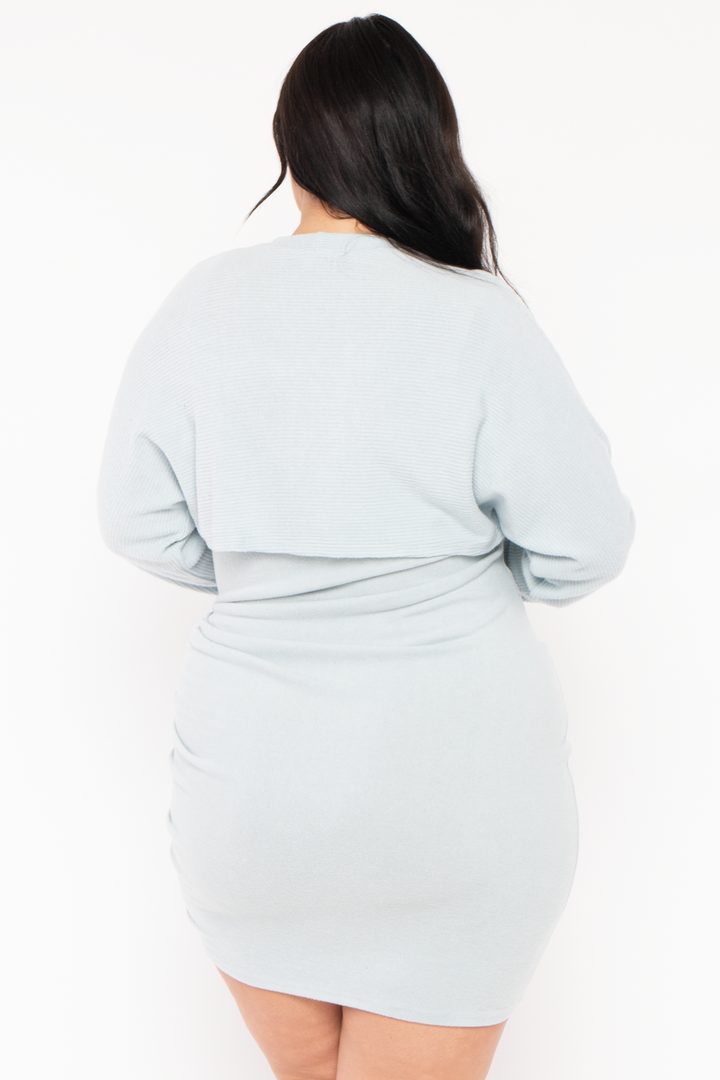 Curvy Sense Dresses Plus Size Renae 2PC Sweater  Dress - Lt. Blue