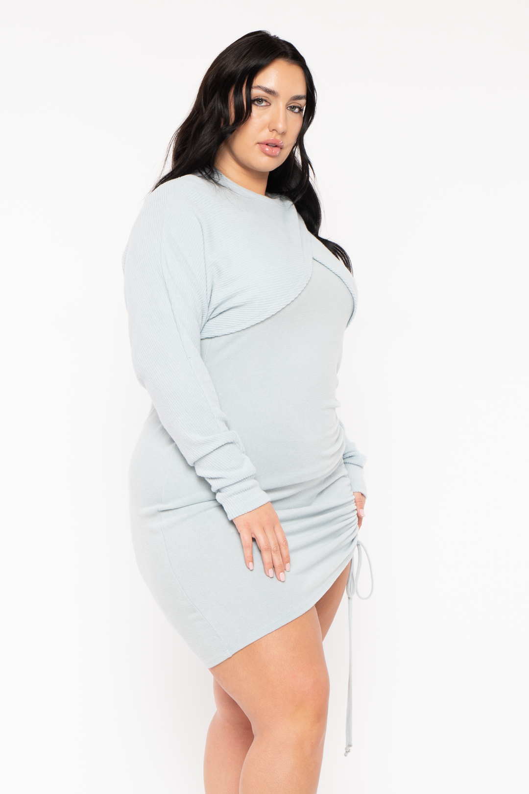 Curvy Sense Dresses Plus Size Renae 2PC Sweater  Dress - Lt. Blue