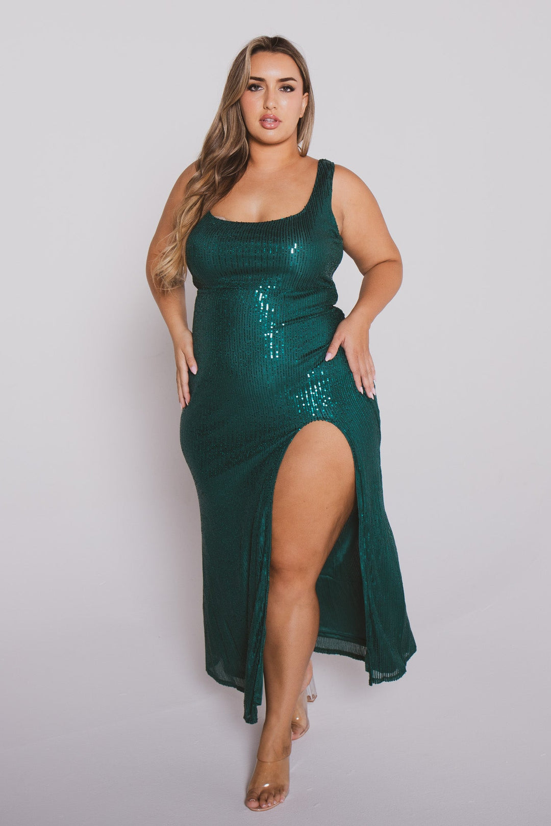 China Dresses Plus Size Reyna Sequin Maxi   Dress- Green