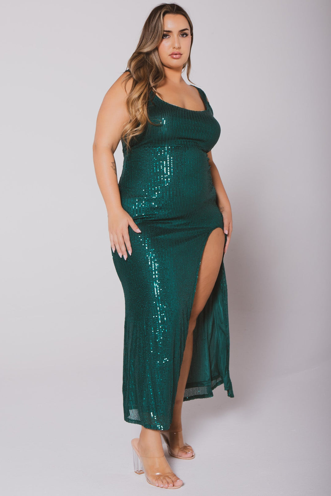 China Dresses Plus Size Reyna Sequin Maxi   Dress- Green