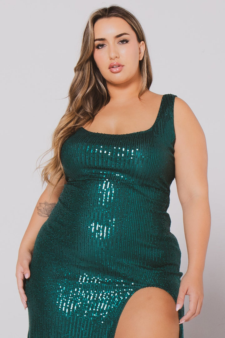 China Dresses Plus Size Reyna Sequin Maxi   Dress- Green