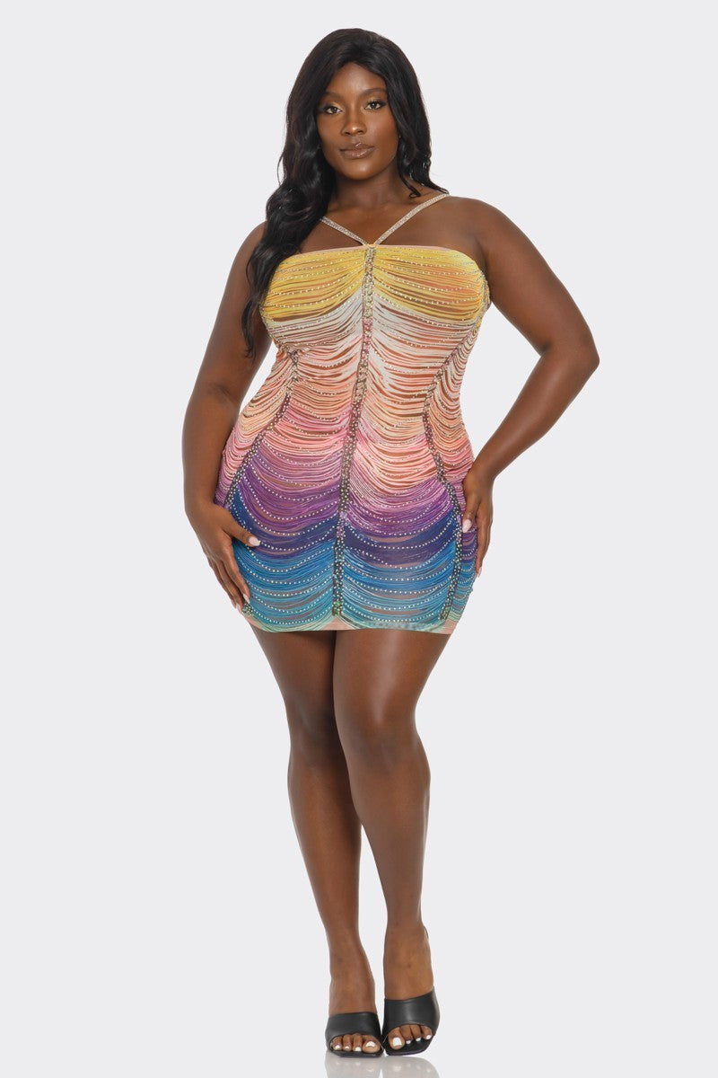 Jade By Jane Dresses Plus Size Rhinestone Multi Illusion print dress- Multi