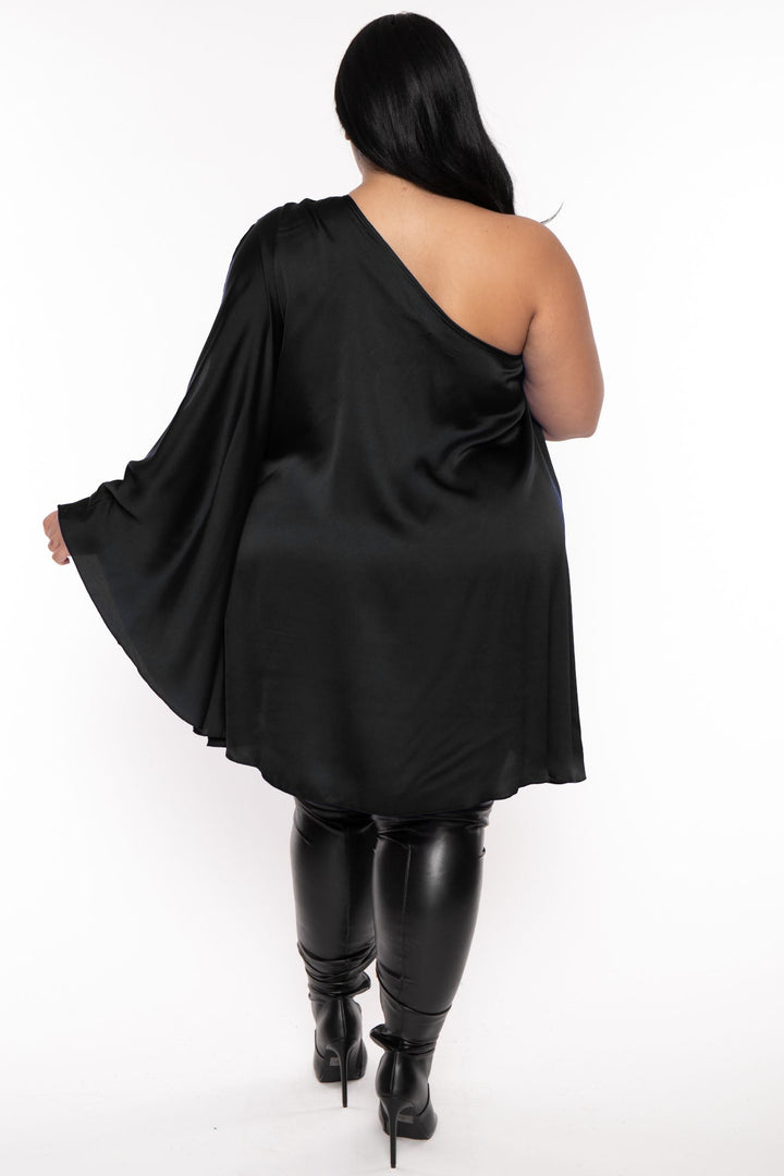 The Curve LA Dresses Plus Size Ria One Shoulder  Mini Dress - Black