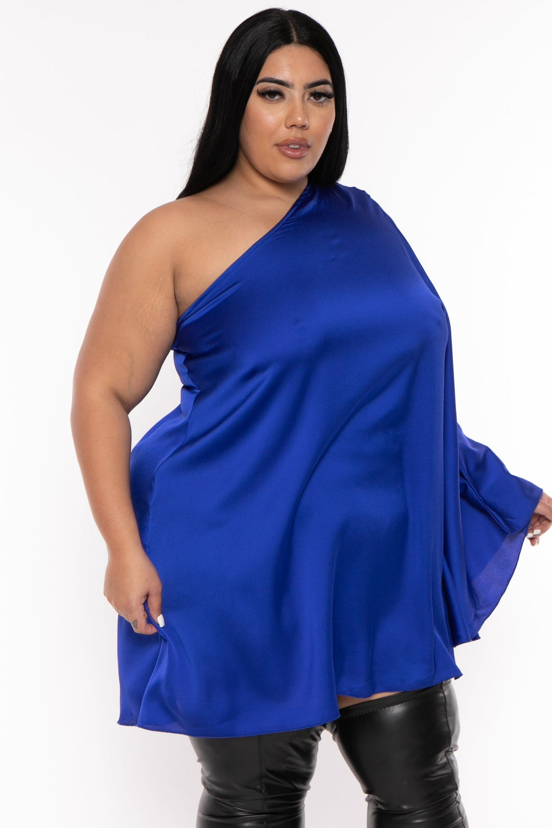 The Curve LA Dresses Plus Size Ria One Shoulder  Mini Dress - Royal Blue
