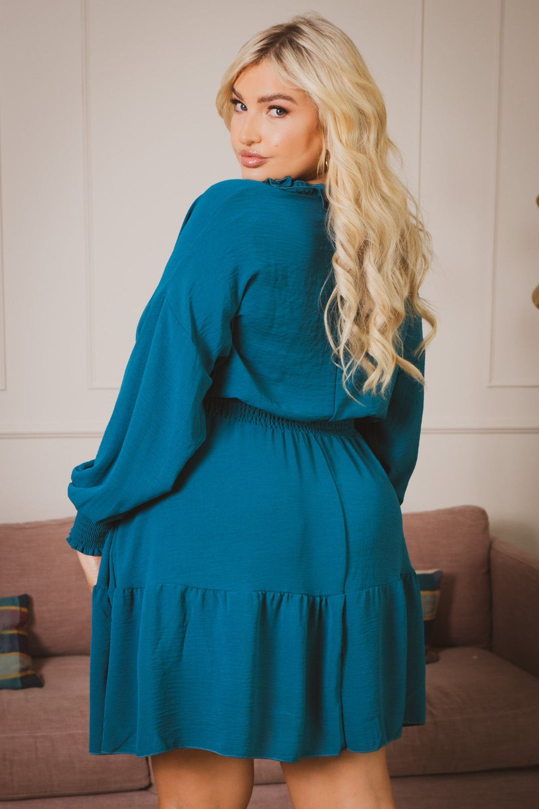 Women's Plus Size Riella Ruffle Dress - Turquoise - Curvy Sense Women's Plus Size Riella Ruffle Dress - Turquoise - Curvy Sense