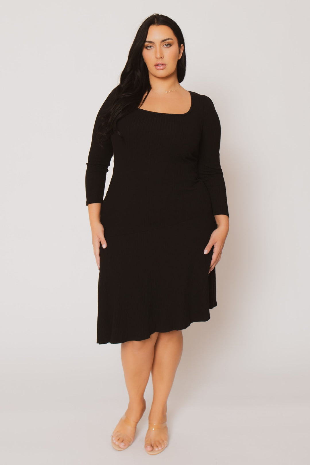 Women's Plus Size Riley Ribbed Dress - Black - Curvy Sense Women's Plus Size Riley Ribbed Dress - Black - Curvy Sense