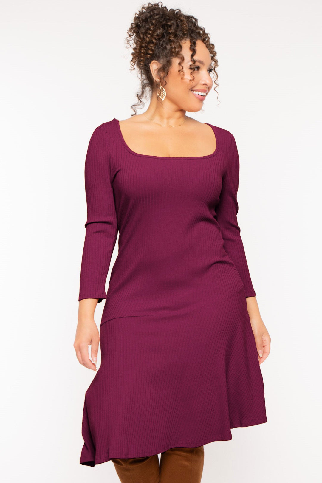 ribbed dresses for women Grey Knit Sweater Mini Dress - Women's Rihoas Ruffle Ribbed Sweater Mini