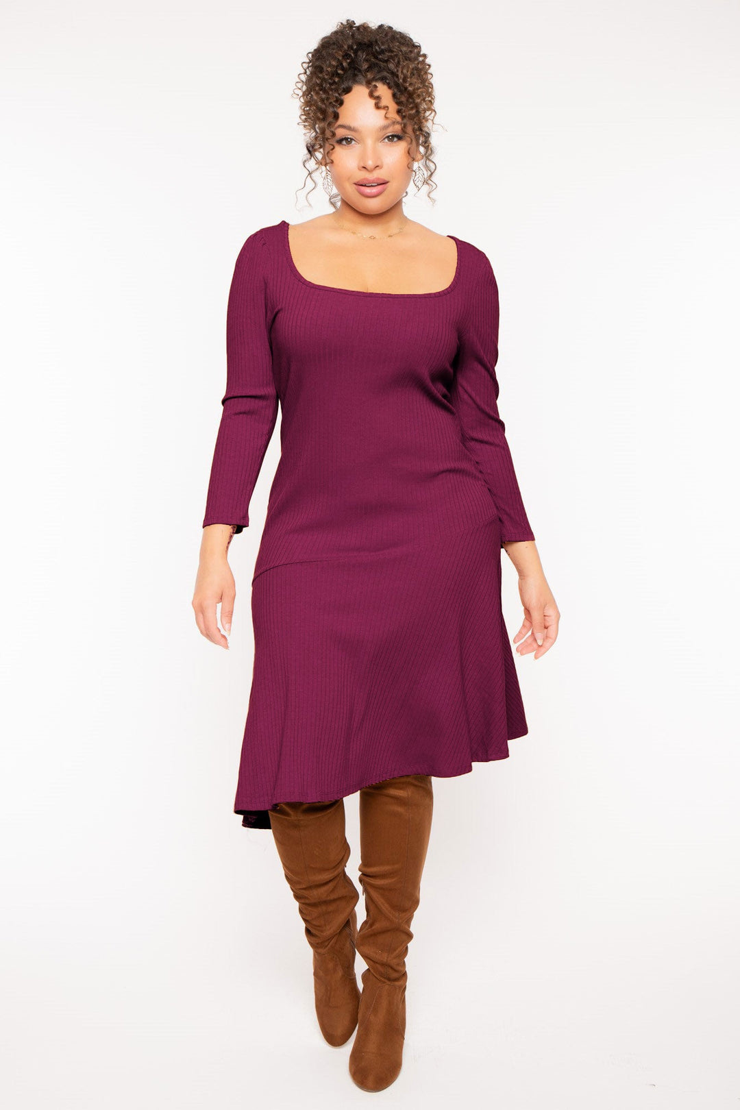 CULTURE CODE Dresses Plus Size Riley Ribbed  Dress - Plum