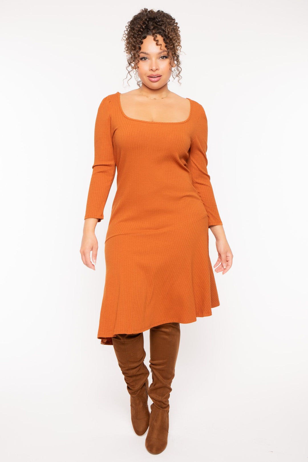 Plus Size Riley Ribbed Dress - Rust 3X / Rust at Curvy Sense Plus Size Riley Ribbed Dress - Rust 3X / Rust at Curvy Sense