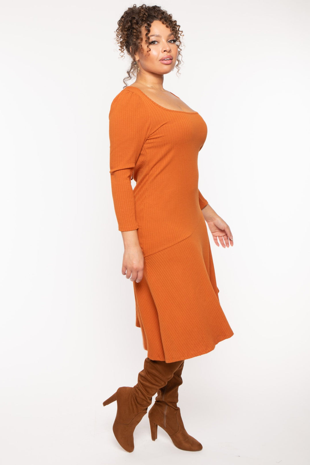 CULTURE CODE Dresses Plus Size Riley Ribbed  Dress - Rust