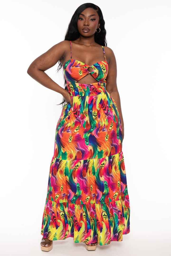 Aria Romance Dresses Plus Size  Rita Cut Out  Maxi Dress- Multi