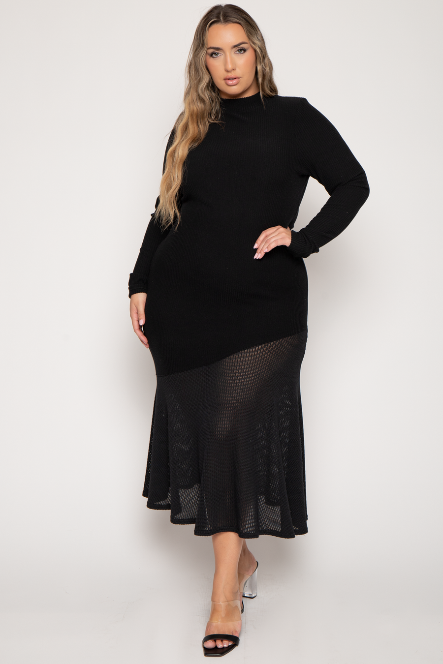 black glitter long sleeve dress Irina Long Sleeved Sequin Gown- Black