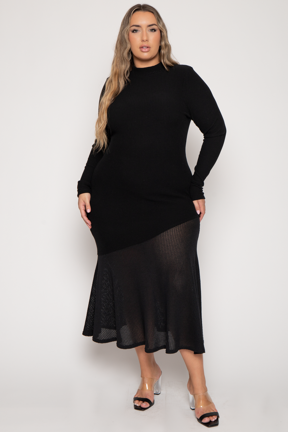 Curvy Sense Dresses Plus Size Rochelle  Sweater Dress -Black