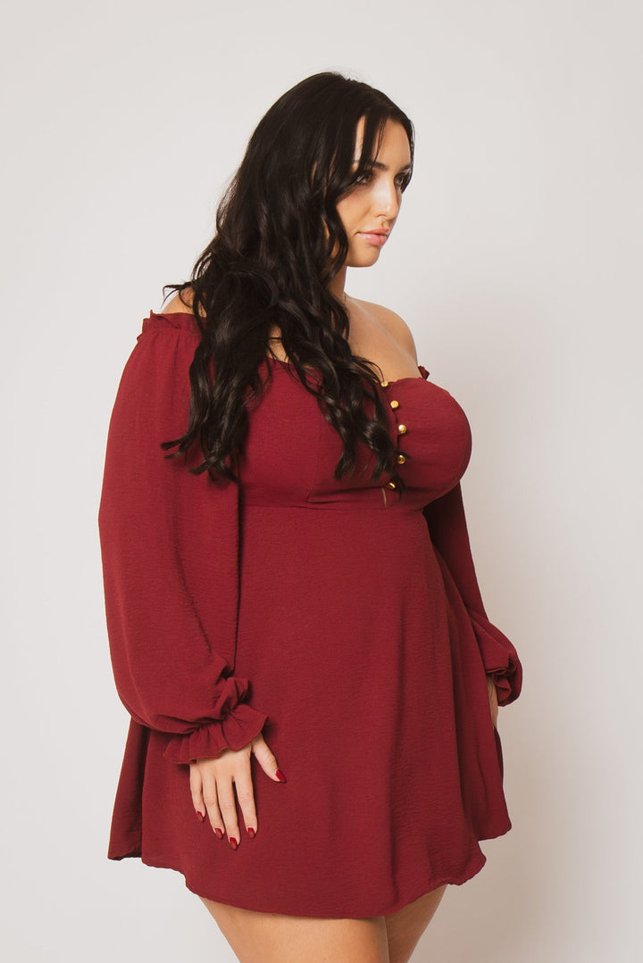 Curvy Sense Inc. Dresses Plus Size Romance Peasant Dress- Burgundy