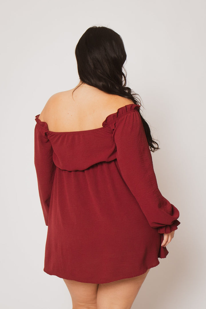 Curvy Sense Inc. Dresses Plus Size Romance Peasant Dress- Burgundy