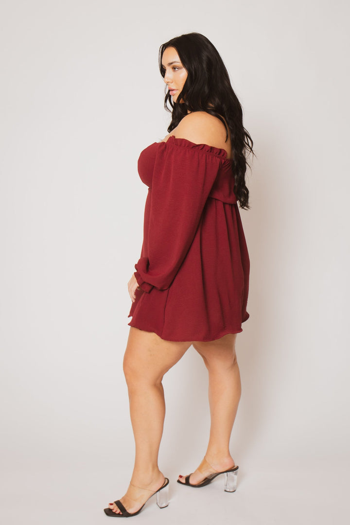 Curvy Sense Inc. Dresses Plus Size Romance Peasant Dress- Burgundy