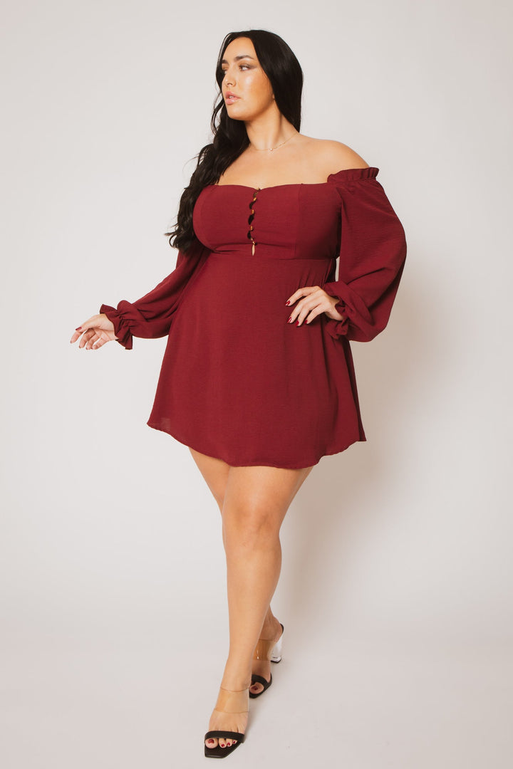 Curvy Sense Inc. Dresses Plus Size Romance Peasant Dress- Burgundy