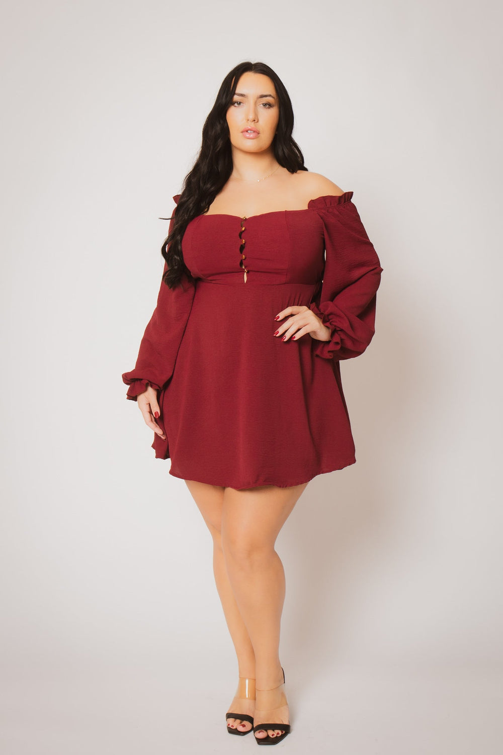 Curvy Sense Inc. Dresses Plus Size Romance Peasant Dress- Burgundy