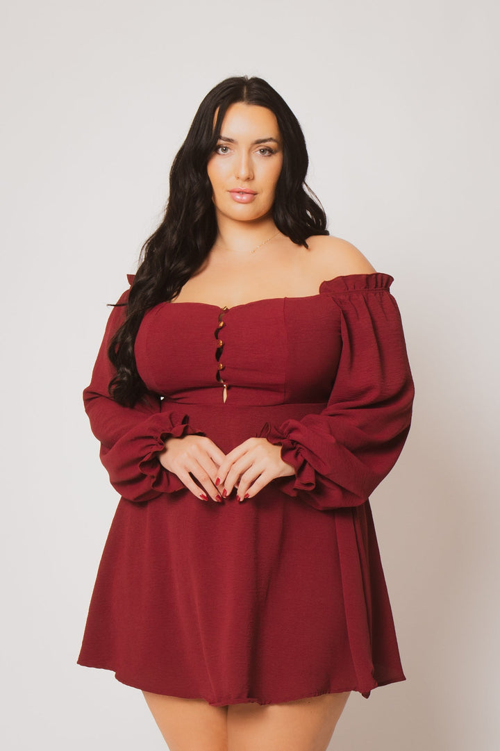 Curvy Sense Inc. Dresses Plus Size Romance Peasant Dress- Burgundy