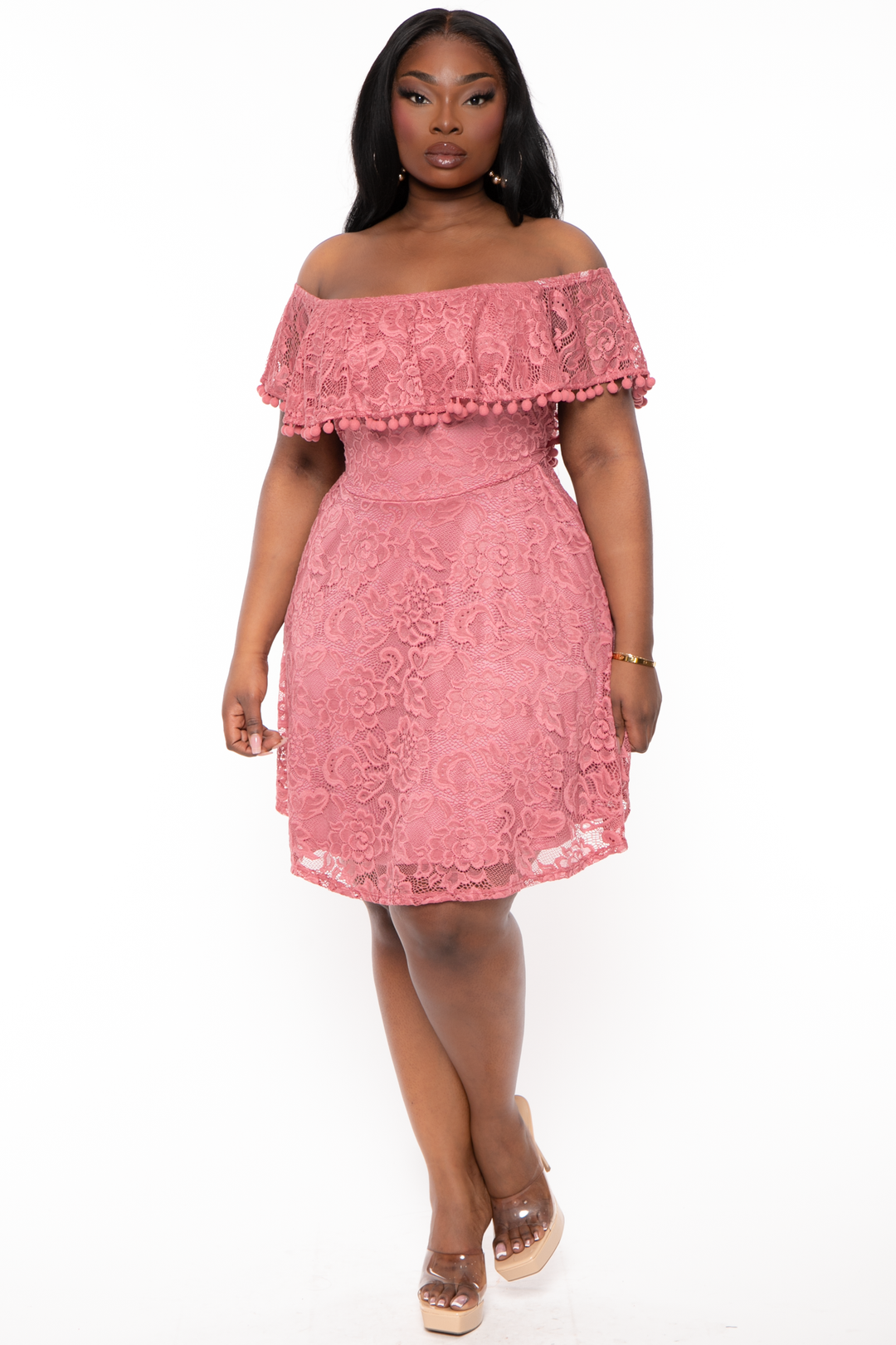 Curvy Sense Dresses Plus Size Rosabel Lace Dress- Mauve