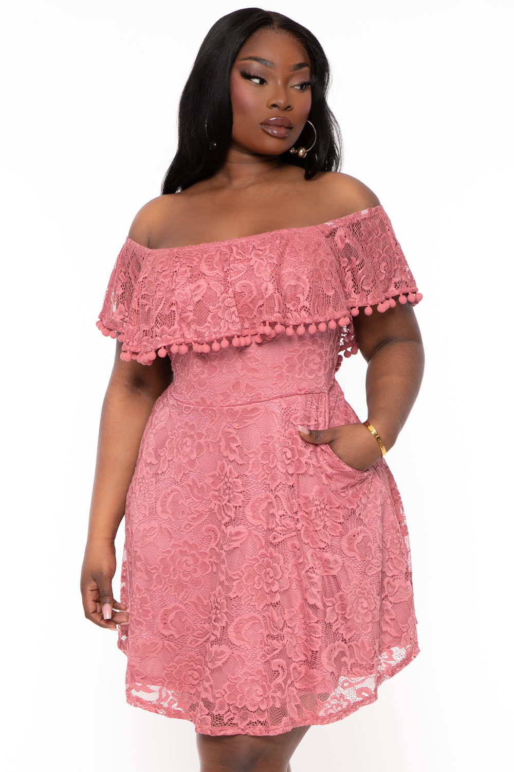 Curvy Sense Dresses Plus Size Rosabel Lace Dress- Mauve