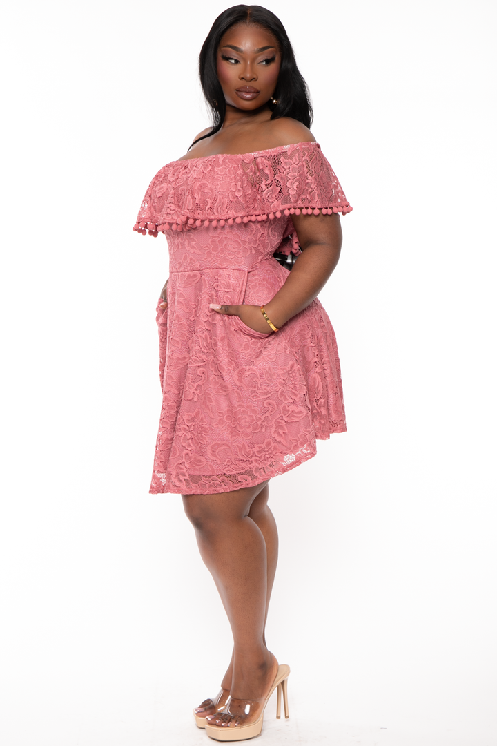 Curvy Sense Dresses Plus Size Rosabel Lace Dress- Mauve