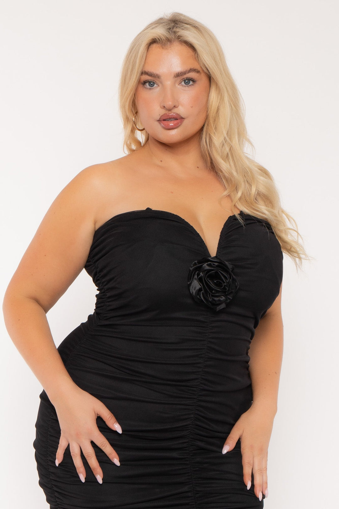 Curvy Sense Dresses Plus Size Rosabell Mesh Bodycon  Dress- Black