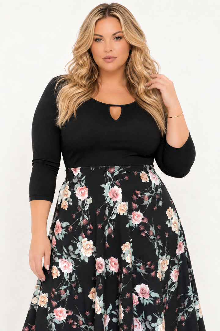 Curvy Sense Inc. Dresses Plus Size Rosalie Keyhole Midi Dress – Black