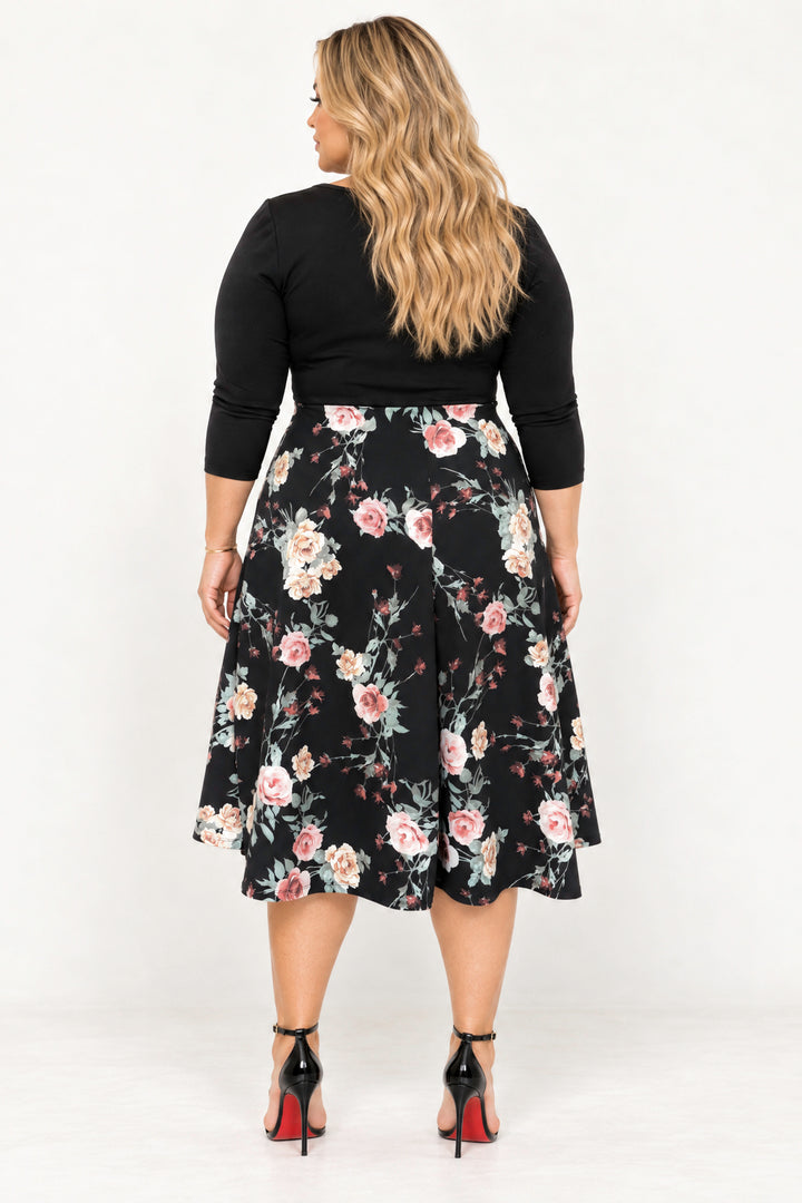 Curvy Sense Inc. Dresses Plus Size Rosalie Keyhole Midi Dress – Black