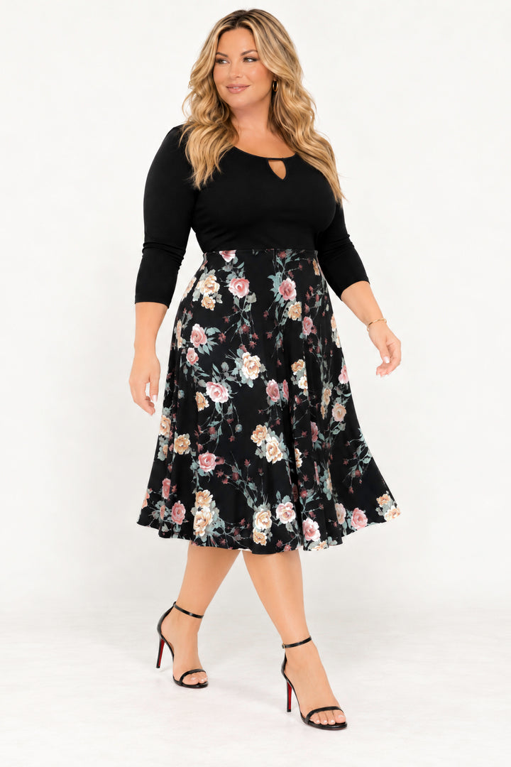 Curvy Sense Inc. Dresses Plus Size Rosalie Keyhole Midi Dress – Black