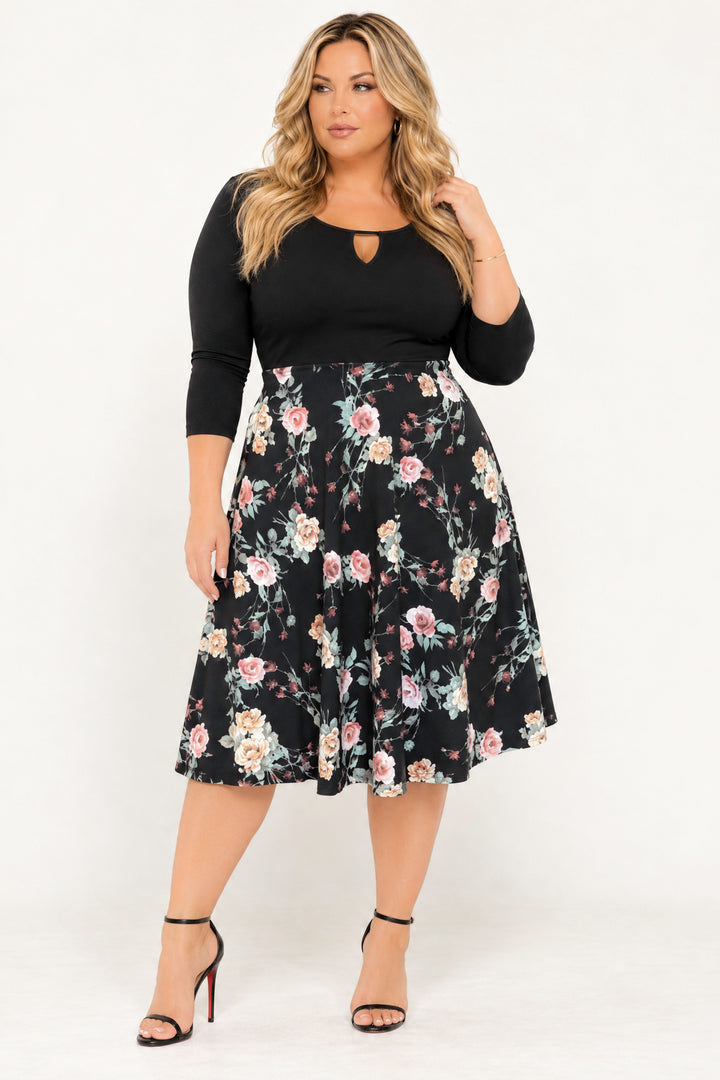 Curvy Sense Inc. Dresses Plus Size Rosalie Keyhole Midi Dress – Black
