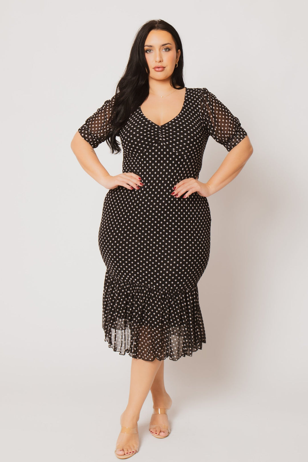 Curvy Sense Inc. Dresses Plus Size Rosalie Polkadot Dress - Black