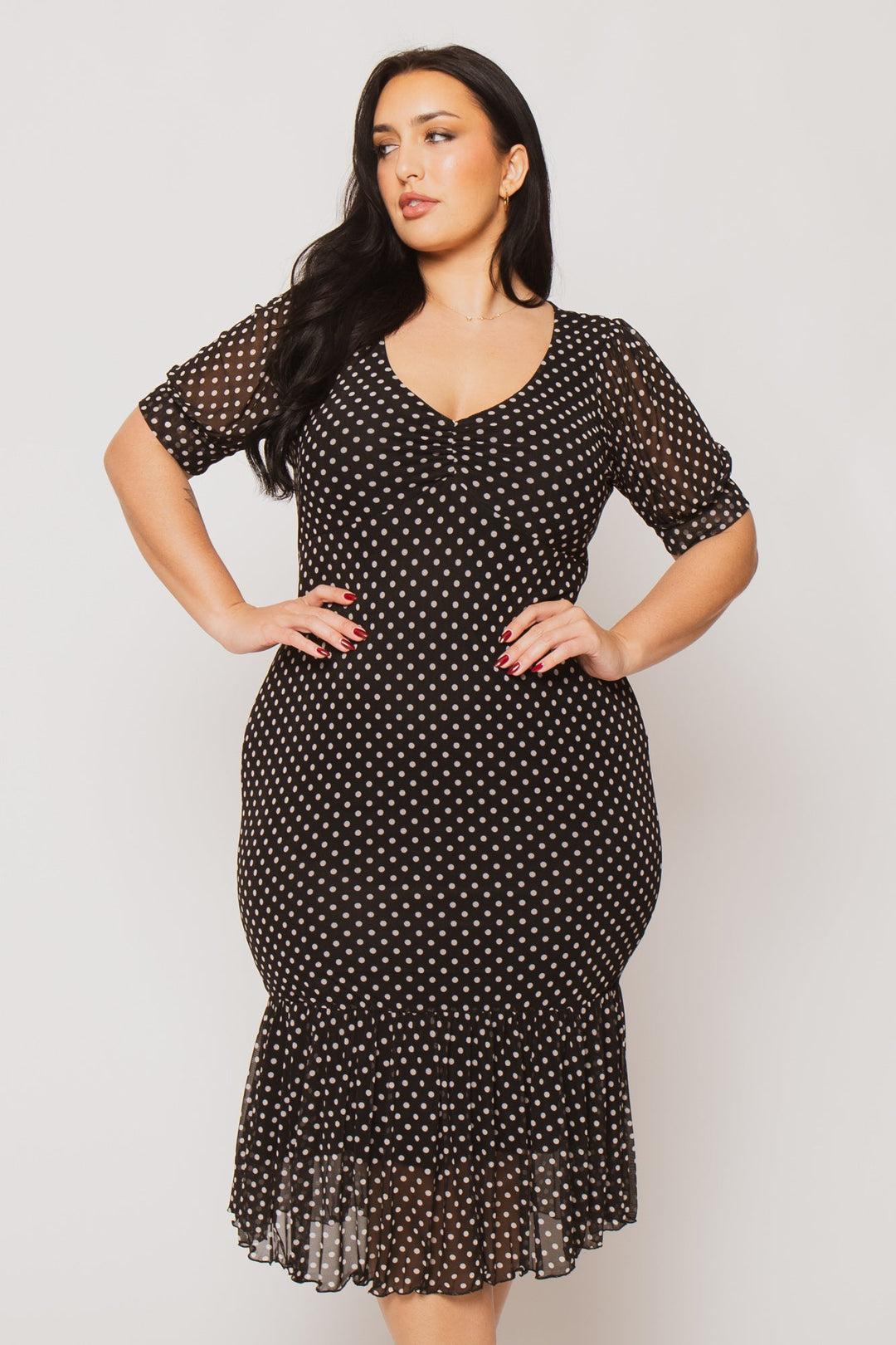 Curvy Sense Inc. Dresses Plus Size Rosalie Polkadot Dress - Black