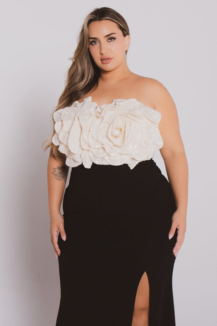 SYMPHONY Dresses Plus Size Rosalind Sequence Flower Dress- Black