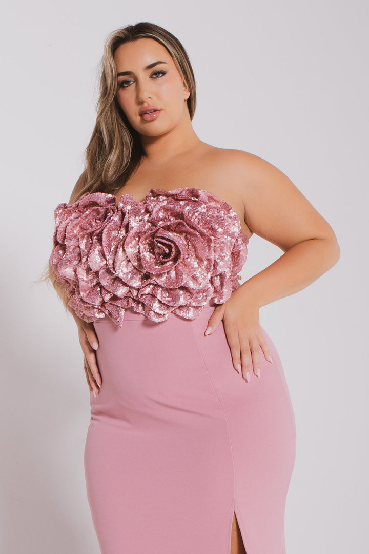 SYMPHONY Dresses Plus Size Rosalind Sequence Flower Dress- PInk