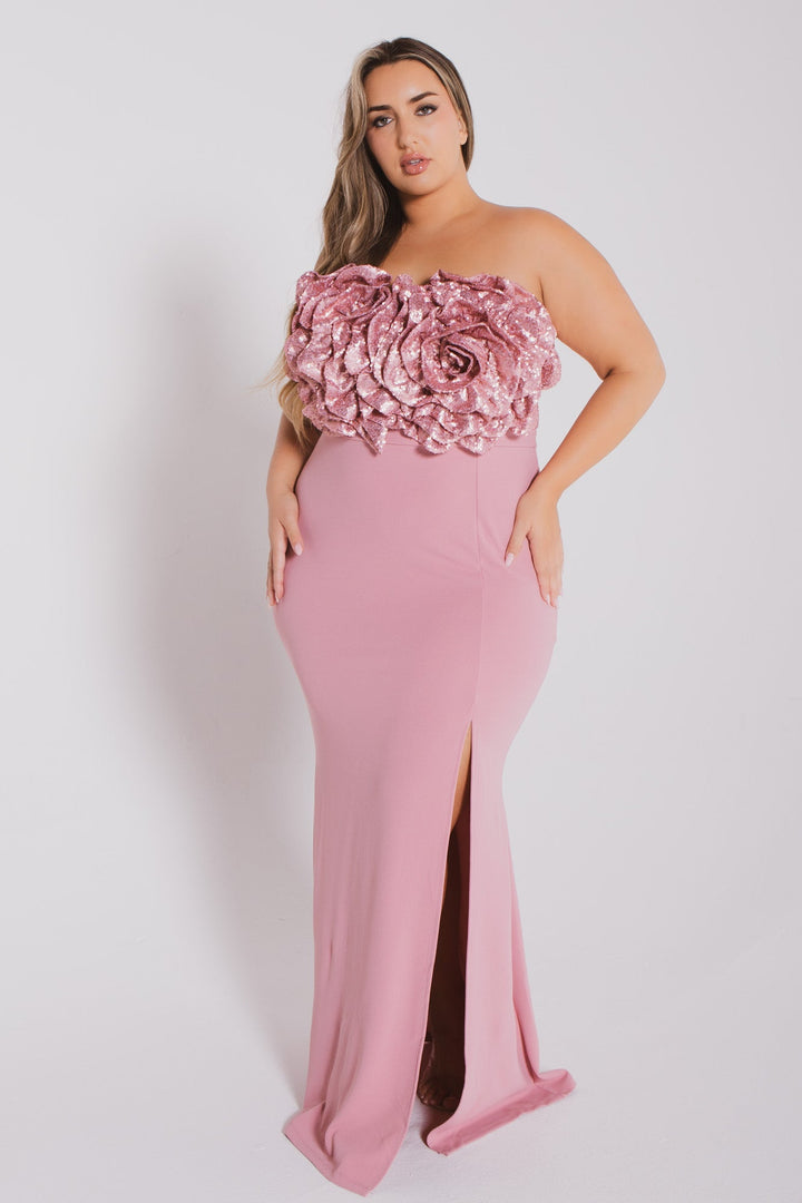 SYMPHONY Dresses Plus Size Rosalind Sequence Flower Dress- PInk