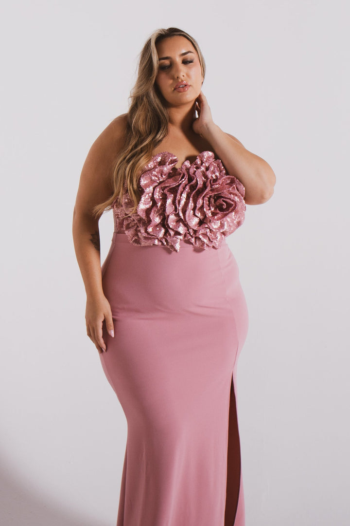 SYMPHONY Dresses Plus Size Rosalind Sequence Flower Dress- PInk