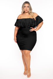 Curvy Sense Dresses 1X / Black Plus Size Rosalinda Frill Lace Dress- Black