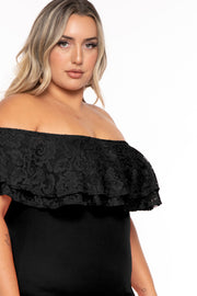 Curvy Sense Dresses Plus Size Rosalinda Frill Lace Dress- Black