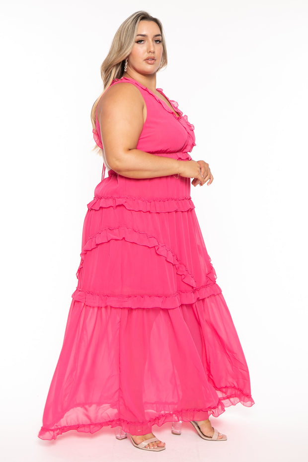 13 Factory Dresses Plus Size Rosemary Tired Ruffle  Maxi Dress - Pink