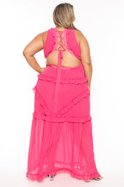 13 Factory Dresses Plus Size Rosemary Tired Ruffle  Maxi Dress - Pink