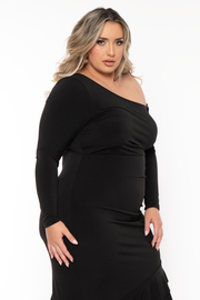 Curvy Sense Dresses Plus Size Rosena Cascade Ruffle Dress - Black