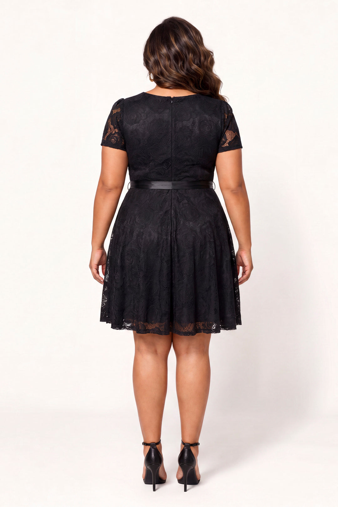 Moa Collection Dresses Plus Size Rosette Charm Lace Dress - Black