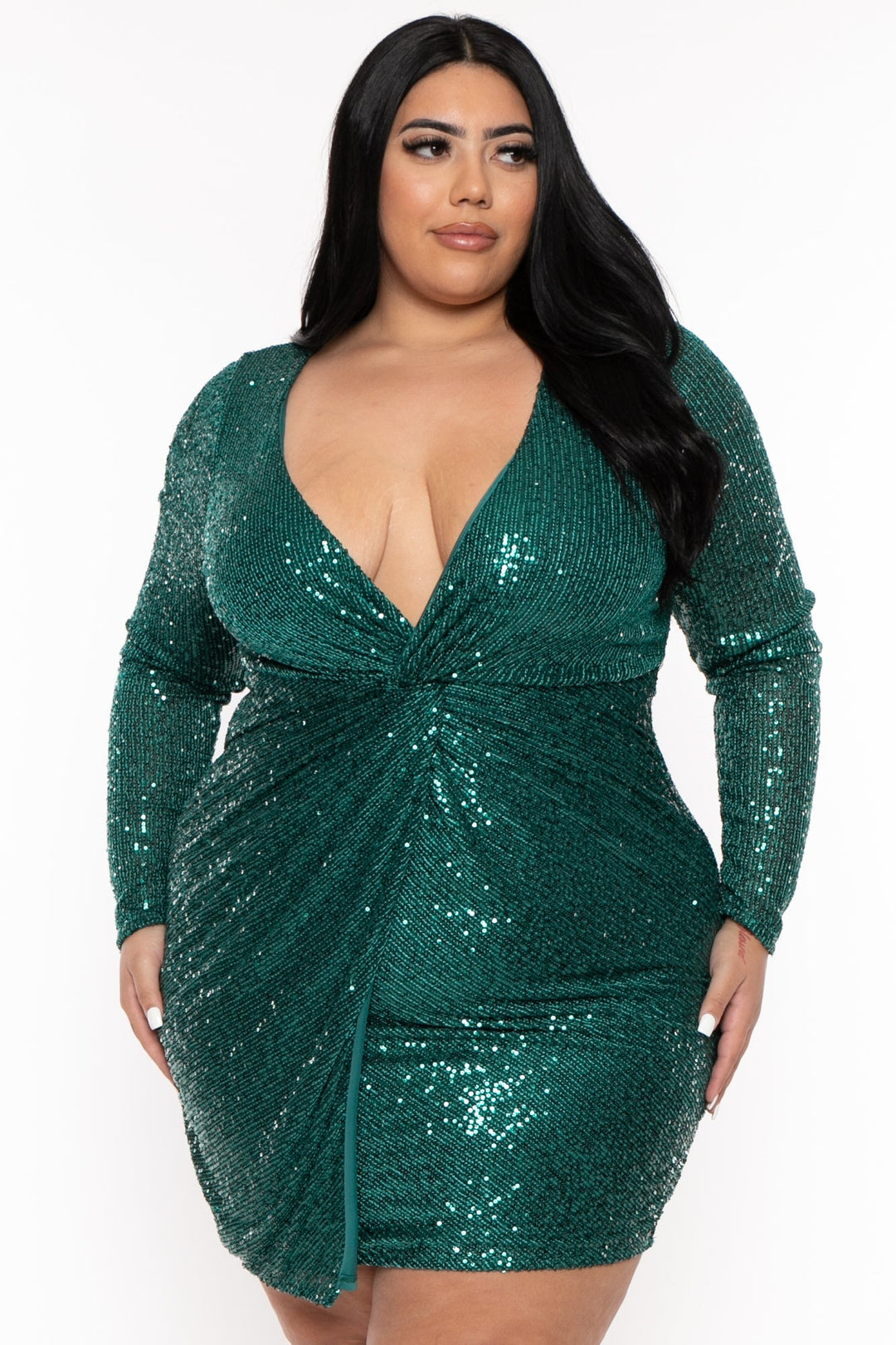 Curvy Sense Dresses 1X / Green Plus Size Roxeanne Sequins Dress- Green