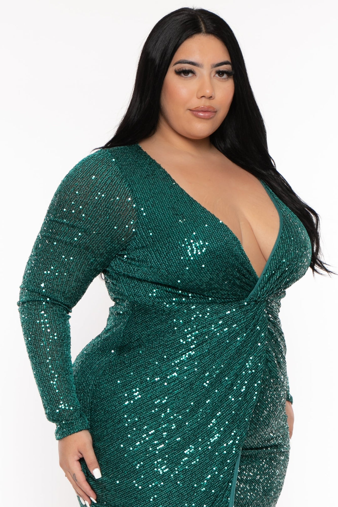 Curvy Sense Dresses Plus Size Roxeanne Sequins Dress- Green