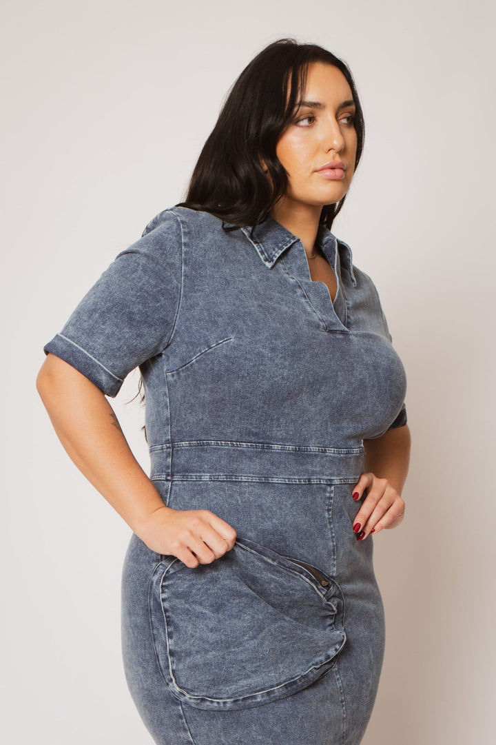 Blue Leopard Dresses Plus Size  Rylan Denim Dress - Dark Wash